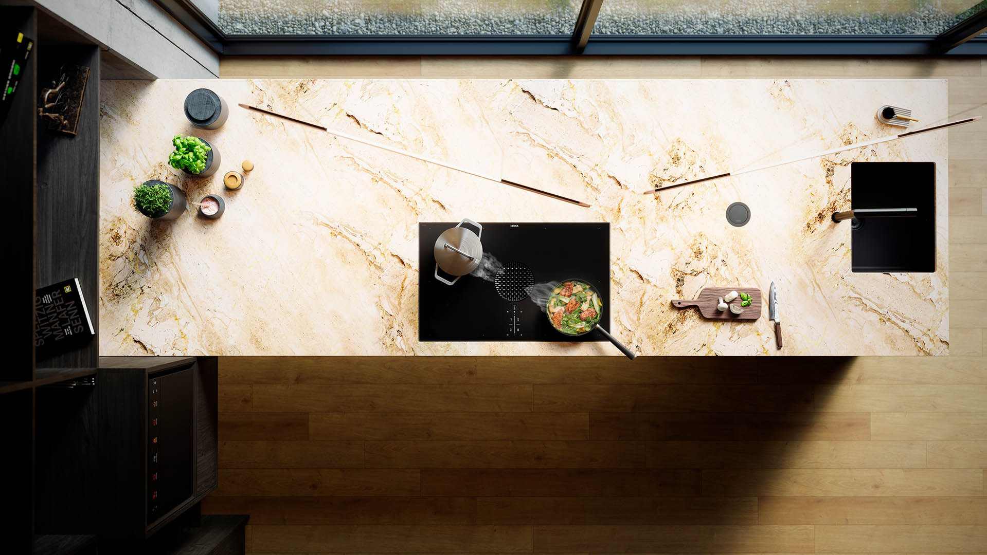Cooktop with integrated extractor